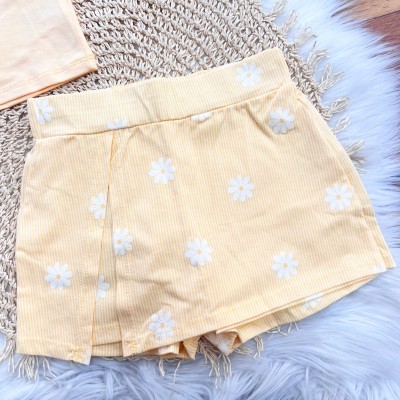 Conj. Blusa Hello Summer e Short Saia Flrorzinhas - Amarelo